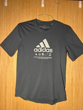 adidas Gray Blue Short Sleeve Logo Tee with White Graphic